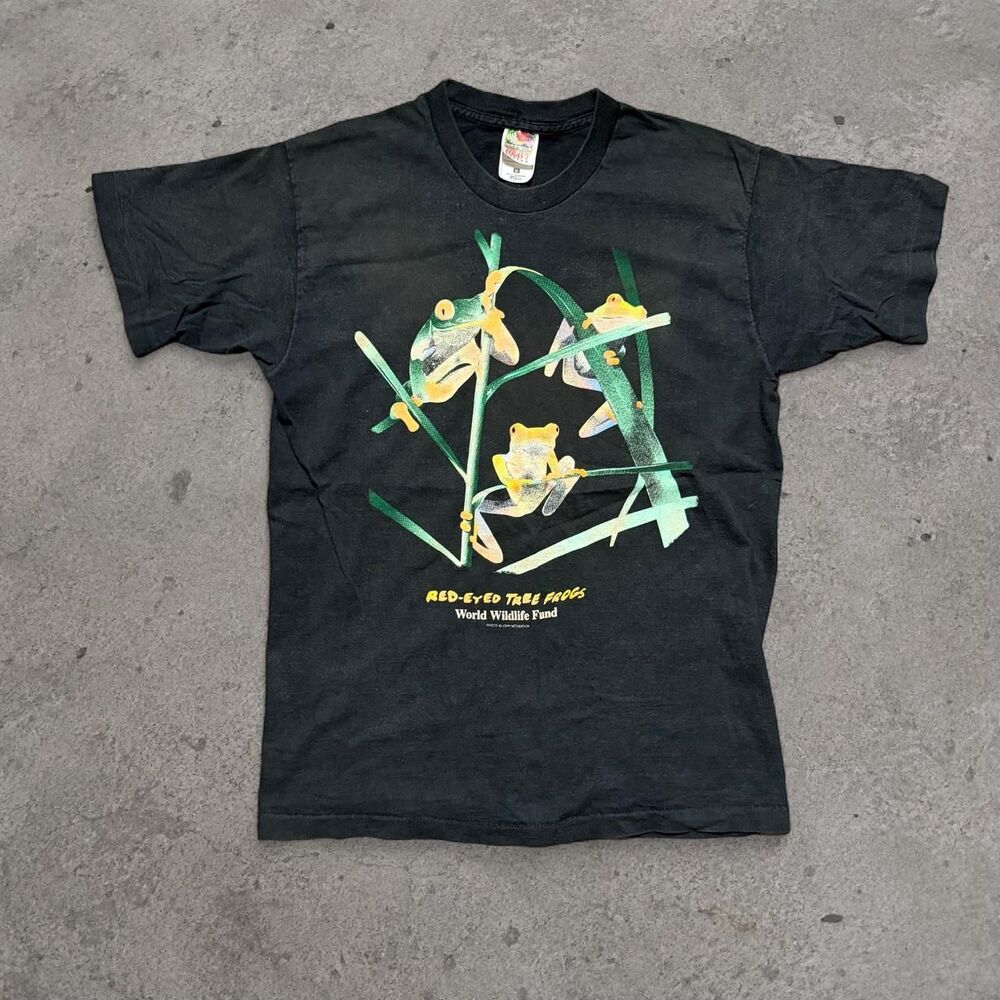Vintage 1990’s Frog Grass Graphic Black Shirt Single Stitch Mens Size Medium
